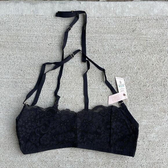 HAH by Free People Hook Up Demi Bra Size Medium‎ Black Underwire Floral Lace NEW - Picture 2 of 8